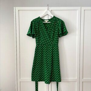 Monteau of Los Angeles green faux-wrap short dress (size S)